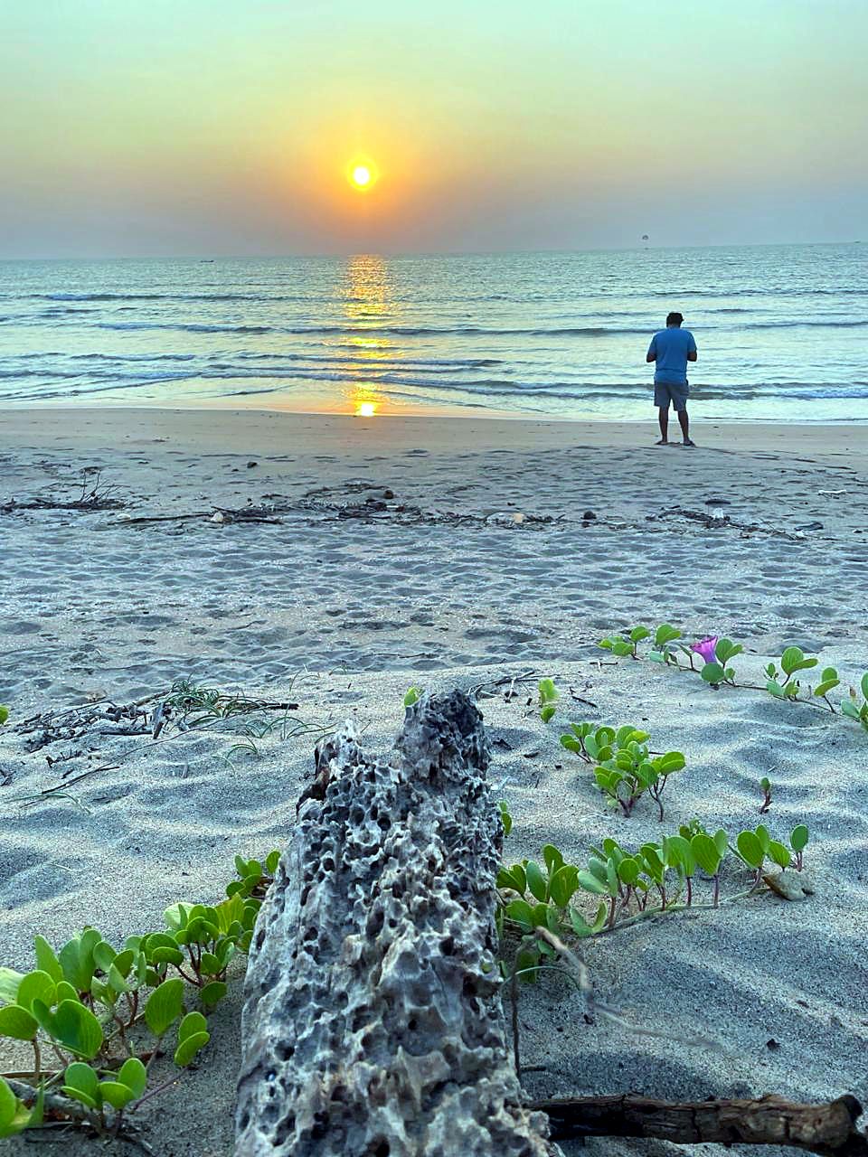 Sun setting over the sea from a quiet beach